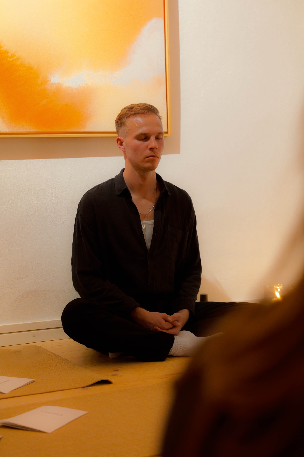 Leonard in meditation during a breathwork session