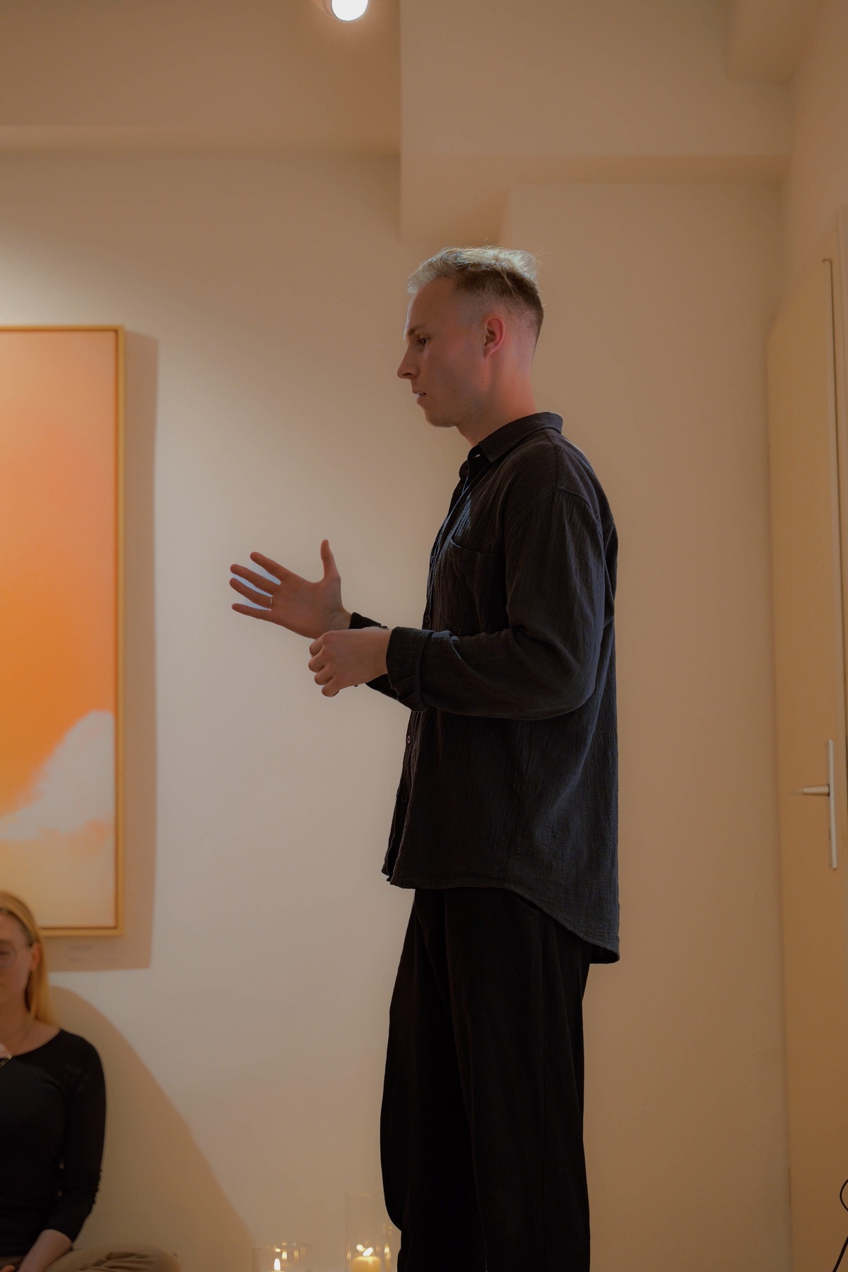 Leonard speaking to a group